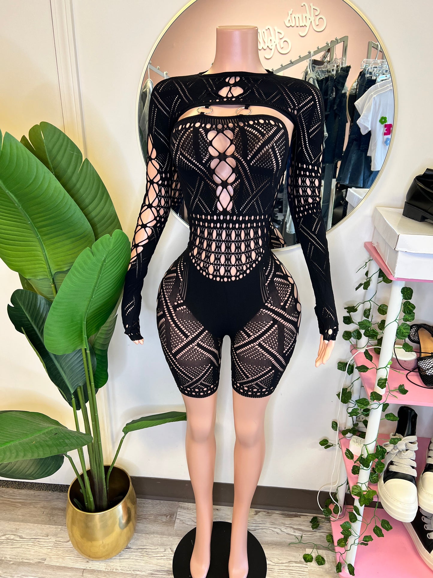 Black Mesh Seamless Jumpsuit